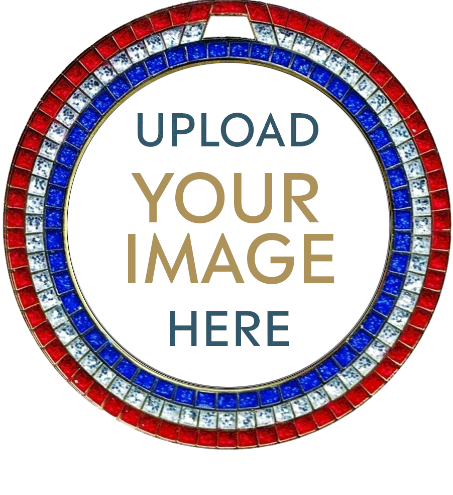 Bright Red White and Blue Gem Custom Insert Medal - Provano Store SKU: 047AG-CM Provano Store 客製 - Provano Store Bright Red White and Blue Gem Custom Insert Medal Animated